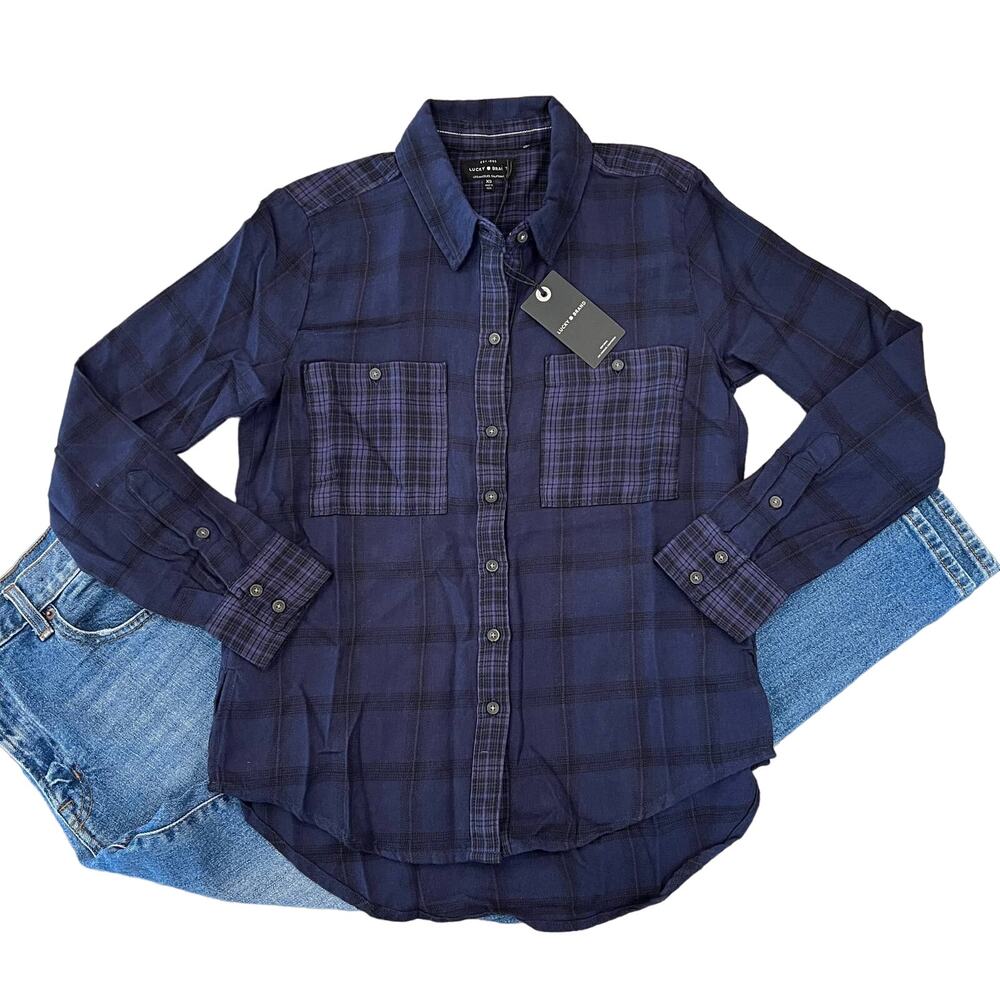 Lucky Brand Navy Plaid Button Down Shirt